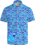 HUURAY Funny Golf Polos for Men Funny Print Short Sleeve Shirts Quick Dry Polo Shirts Hawaiian Shirt Performance Golf Outfits