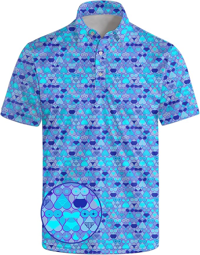 HUURAY Funny Golf Polos for Men Funny Print Short Sleeve Shirts Quick Dry Polo Shirts Hawaiian Shirt Performance Golf Outfits