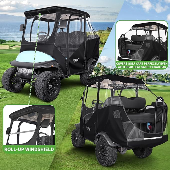 10L0L Upgrade 4 Passengers Golf Cart Enclosure for Club Car Precedent - Short Roof Deluxe 600D Enhanced Waterproof Windproof Transparent Golf Cart Driving Rain Cover with 4 Heavy Duty Zippers