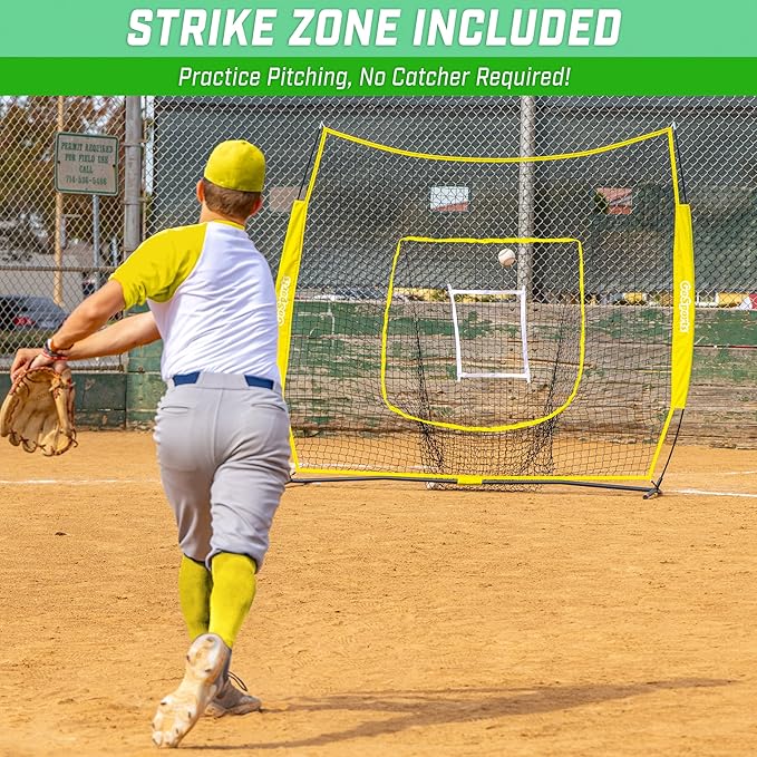 GoSports 7 x 7 ft Baseball & Softball Nets - Available in Team Colors - Batting & Pitching Net with Strike Zone