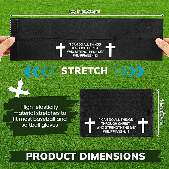 Simgoing Christian Cross Softball Glove Wrap with Bible Verse Speeds Up Break in Process Baseball & Softball Elastic Mitt Glove Strap Band Keep Pocket Formed Ideal for Players of All Ages