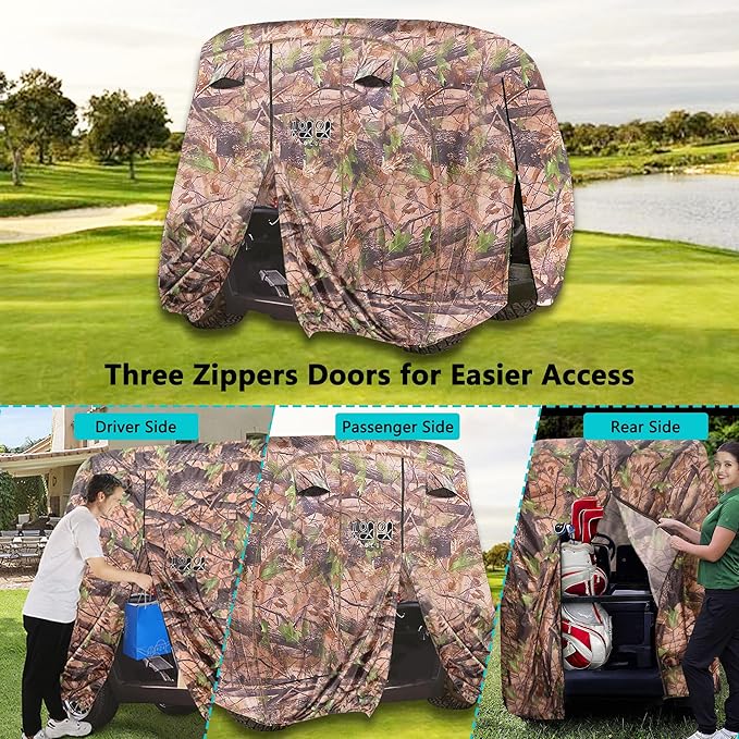 10L0L Golf Cart Cover 2/4/4+2 Passenger for Yamaha EZGO Club Car, Heavy Duty 420D Waterproof Windproof Durable Oxford Golf Cart Cover with 3 Zipper Doors for All-Weather Protection (Black/Silver)