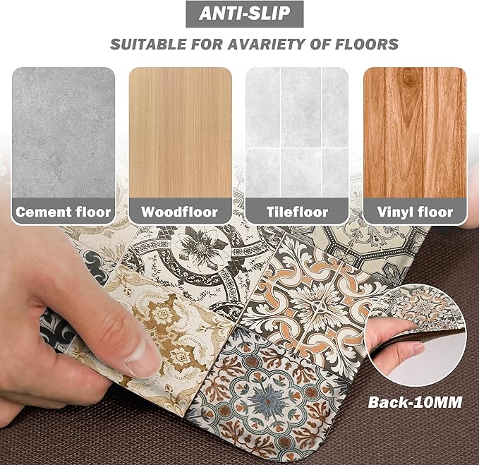 Boho Kitchen Rugs Set 2 Memory Foam Colorful Ceramic Comfort Tile Floor Mat - Image 4
