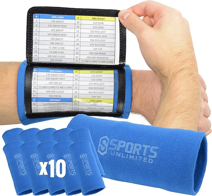 Sports Unlimited Adult Triple Wrist Coach, Football Wristbands for Plays, Baseball Wristbands, QB Arm Bands