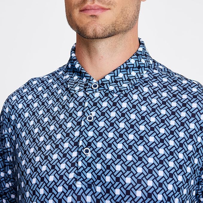 SAMERM Golf Shirts for Men Super Stretch Jacquard Dry Fit Golf Polo Moisture Wicking Short Sleeve Polo Shirts for Men