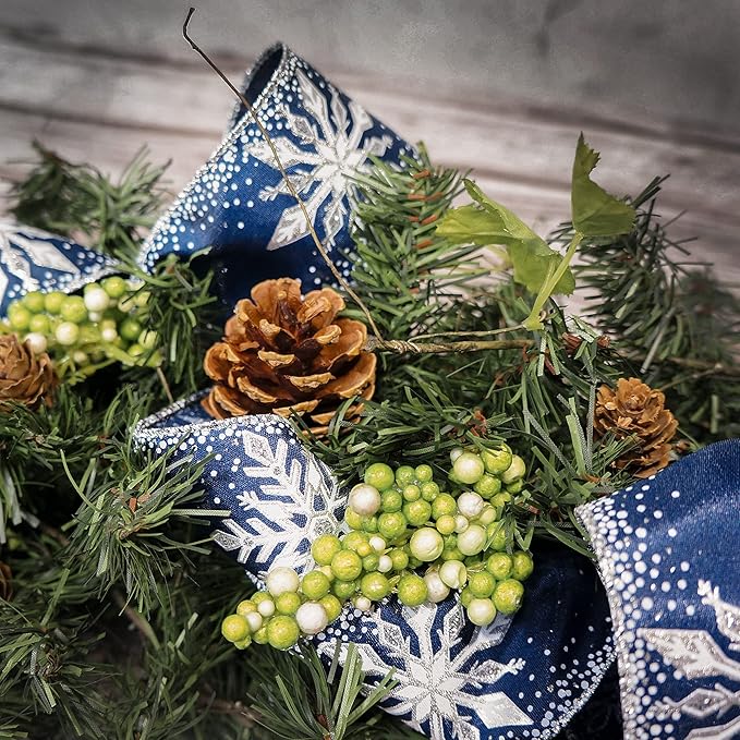 CT CRAFT LLC Navy Satin with Silver Snowflake Wired Ribbon 2.5 Inch x 10 Yards - Image 5