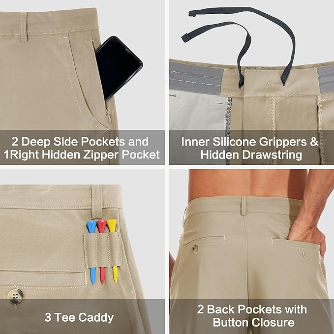 JWM Mens 7"/9" Stretch Golf Shorts - Lightweight Hybrid Casual Dress Work Flat Front Shorts with 5 Pockets Quick Dry UPF50