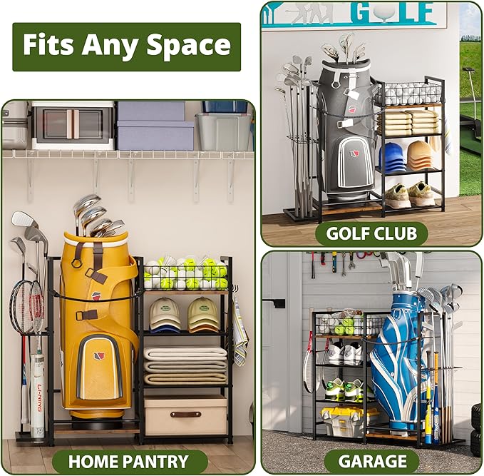 Golf Bag Organizer for Golf Accessories for Men, Golf Bag Stand with Extra Storage Rack for Clubs, Golf Bag Holder for Golf Storage Fits 1 Bag, Garage, Home or Club Use, Golf Gifts for Dad