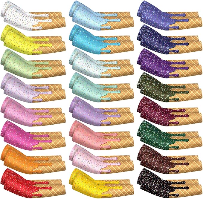 JaGely 16 Pairs Ice Cream Arm Sleeves for Kids UV Sun Protection Football Basketball Baseball Compression Long Sleeves Youth
