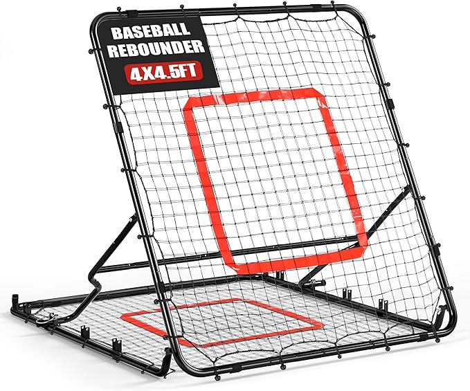Storgem Baseball Softball Rebounder Net, Pitch Back Rebound Net,Soccer Rebound Net, Fielding Rebounder,Double Sided Adjustable Multi-Sports Pitching Rebound Net for Throwing Practice