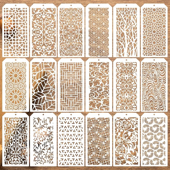 8x4 Inch Texture Stencils for Painting – 18pcs Reusable Background Templates by Unknown