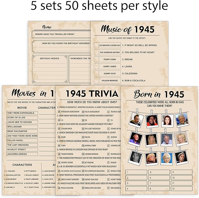 80th Birthday Party Games, Born in 1945 Games Bundle, Birthday Party Supplies - Image 4