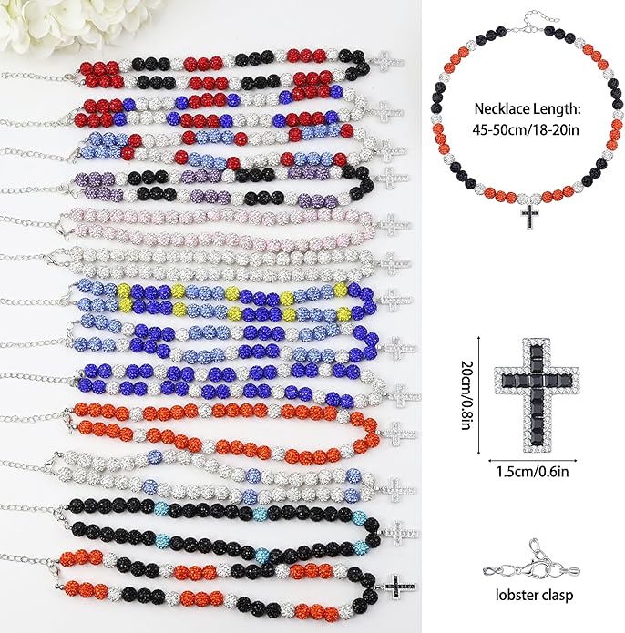 QINJIEJIE Baseball Necklace for Men Glitter Bling Rhinestone Beaded Collection Necklace for Women 16/18in Inspired Sports Jewelry Baseball Chain Cool Gifts for Baseball Players Team Lovers