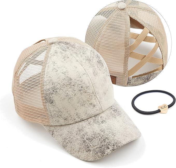 C.C Ponycap Messy High Bun Ponytail Adjustable Glitter Mesh Trucker Baseball Cap