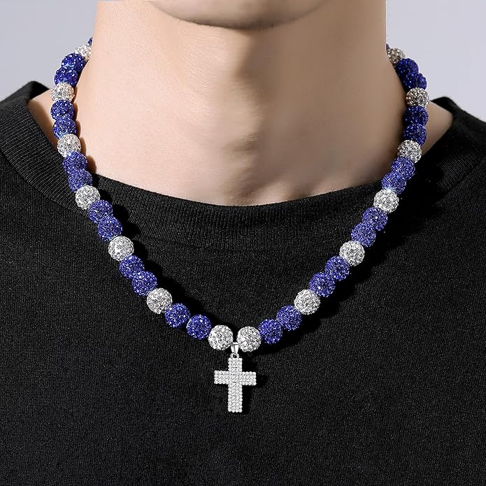 QINJIEJIE Baseball Necklace for Men Glitter Bling Rhinestone Beaded Collection Necklace for Women 16/18in Inspired Sports Jewelry Baseball Chain Cool Gifts for Baseball Players Team Lovers