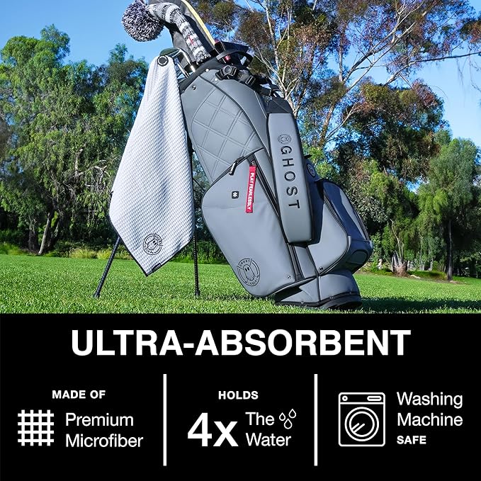 Ghost Golf Magnetic Towel (Greenside) - Premium Ultra-Absorbent Microfiber Golf Towel with Magnet for Golf Carts or Clubs - 18" x 18" Golfing Gear - Waffle Weave Pattern (Forest Camo)
