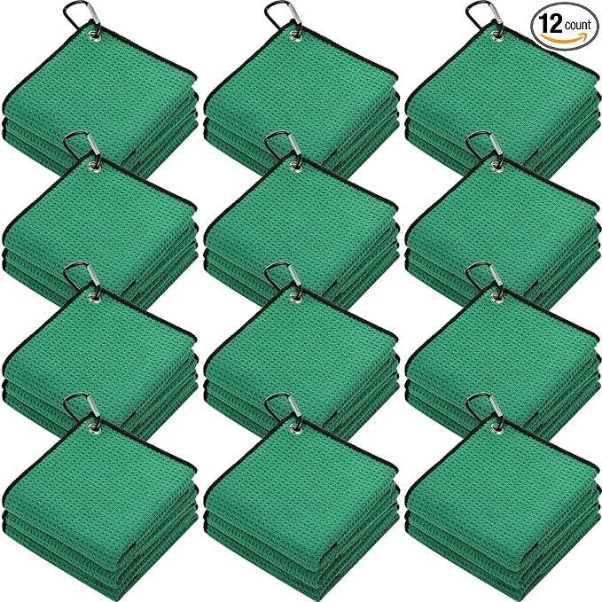 Batiyeer Golf Towel Bulk for Golf Bags 16'' x 16'' Microfiber Fabric Towel with Clip Waffle Pattern, Fitness, Camping, Hiking, Yoga