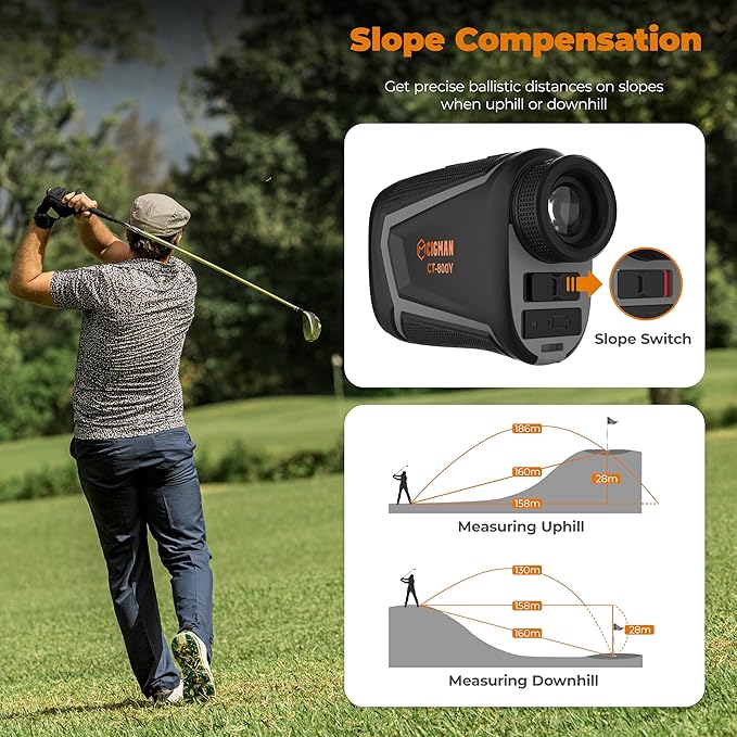 Golf Laser Rangefinder with Slope, CIGMAN 850 Yards Rechargeable Golf Range Finder, Continuous Scan for Hunt, High-Precision LCD Screen Flag Pole Lock Vibration, 6X Magnification