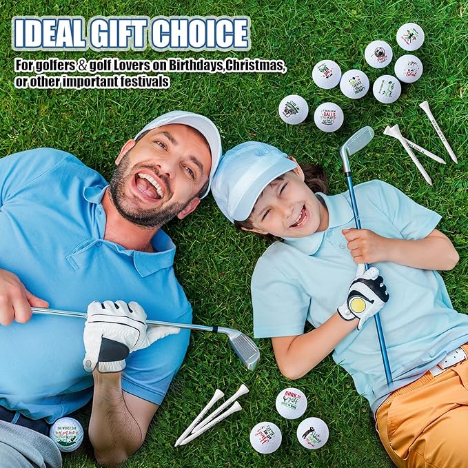MiniInflat 18 Pcs Funny Golf Balls Gifts Set 12 Humor Golf Balls and 6 Tees for Men Women Coworkers Employees Golfers Birthday Retirement