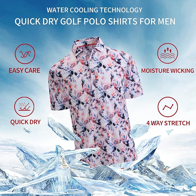 SAMERM Golf Shirts for Men Super Stretch Jacquard Dry Fit Golf Polo Moisture Wicking Short Sleeve Polo Shirts for Men