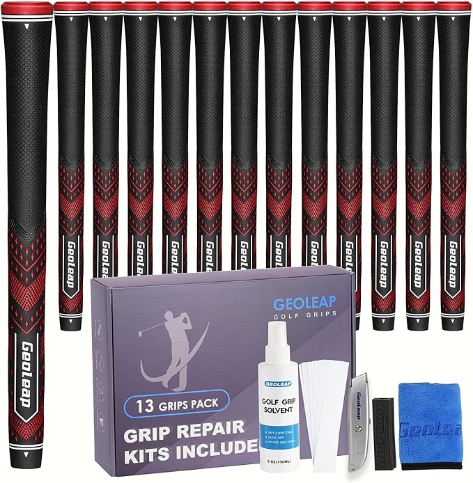 Geoleap Golf Grips Set of 13- Soft Reduce Taper Design Provides High Traction and Performance,13 Golf Club Grips with 15 Tapes or with All Repair Kits for Choice.