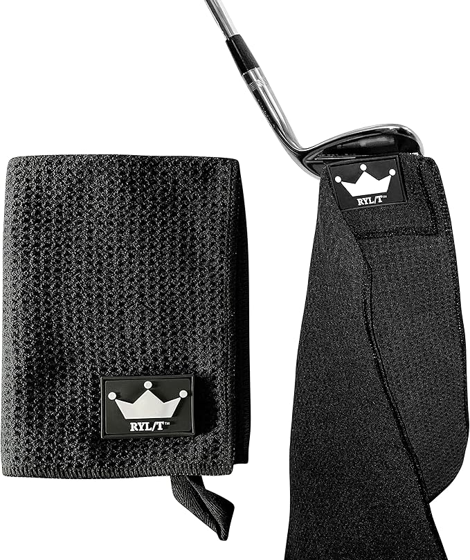 RYL/T Magnetic Golf Towel with Center Cut and Loop Attachment, Strong Magnet Attaches to Anything Metallic, Perfect Golf Bag or Cart Accessory