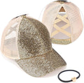 C.C Ponycap Messy High Bun Ponytail Adjustable Glitter Mesh Trucker Baseball Cap