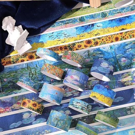 32 Rolls Washi Tape Set, Colored Van Gogh Patterns Decorative Masking Tape - Image 4