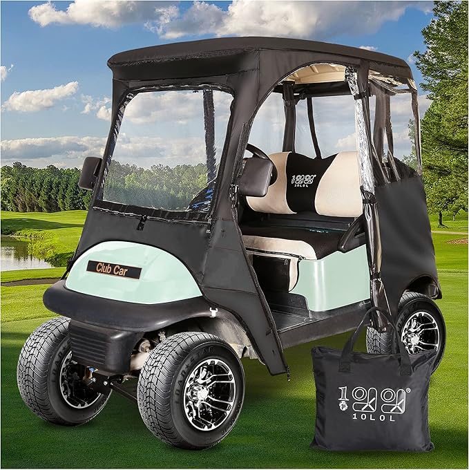 10L0L Deluxe 2 Passenger Enclosure for Club Car Precedent, Onward & Tempo Golf Cart, 4-Sided Clear PVC Window Rain Cover with Zipper Entry（NOT fit Yamaha）