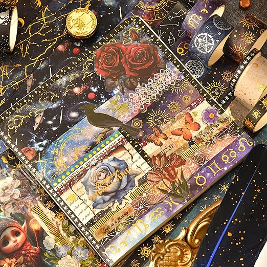 36 Rolls Galaxy Washi Tape Pack Stars Arts Adhesive Tapes Gold Silver Foil - Image 8