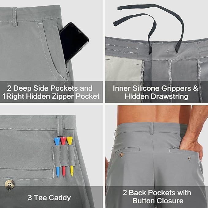 JWM Mens 7"/9" Stretch Golf Shorts - Lightweight Hybrid Casual Dress Work Flat Front Shorts with 5 Pockets Quick Dry UPF50