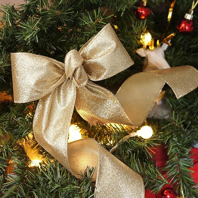CT CRAFT LLC Glitter Wired Ribbon 2.5" x 20 Yards Light Gold - Image 6