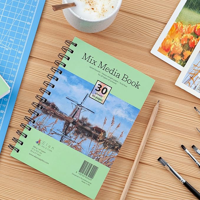Elan A5 Mixed Media Journal, 30 Sheets Italian Paper 110 lb/250 GSM, Acid-Free - Image 8