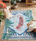 Washable Blue Rugs Thin Oriental Boho Vintage Tropical Jungle 9x12 Area Rugs by Aldopein