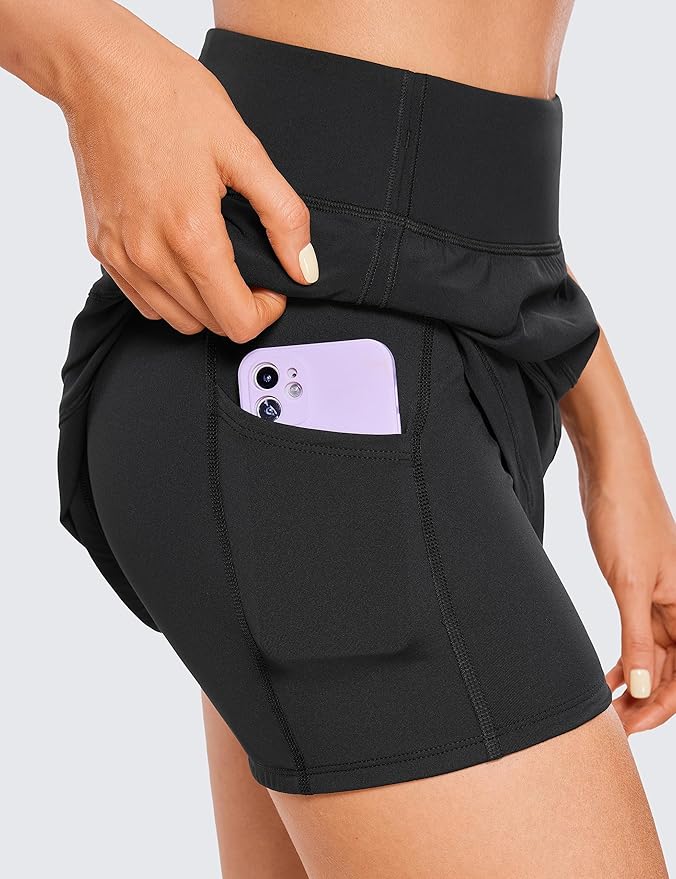 CRZ YOGA High Waisted A line Golf Skirts for Women - Mini Lined Tennis Casual Work Skorts with 3 Pockets