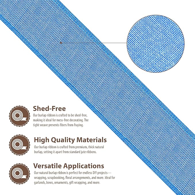 Mandala Crafts Sky Blue Burlap Ribbon 2 Inches Wide Jute Ribbons - Image 3