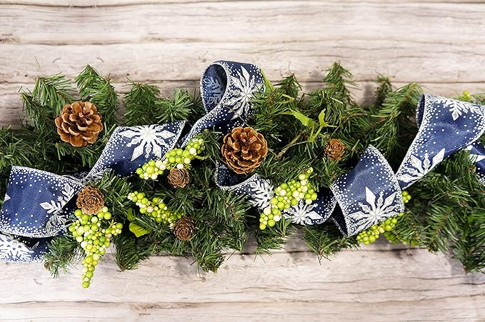 CT CRAFT LLC Navy Satin with Silver Snowflake Wired Ribbon 2.5 Inch x 10 Yards - Image 7