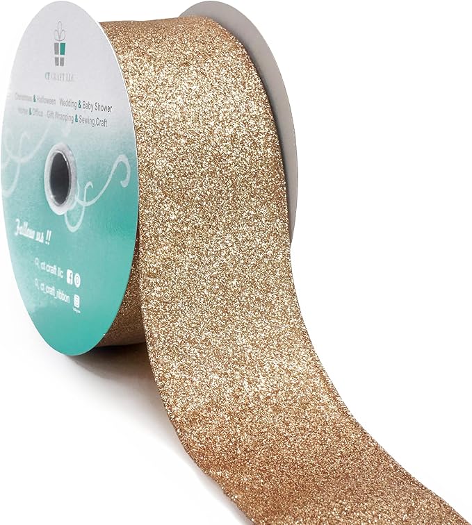 CT CRAFT LLC Glitter Wired Ribbon 2.5" x 20 Yards Gold by CTCRAFTLLC