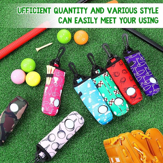 Halloscume 24 Pcs Golf Ball Holder Pouch with Tee Holder Keychain Belt Clip Hook Golf Carry Bag for Women Ladies Man Gifts