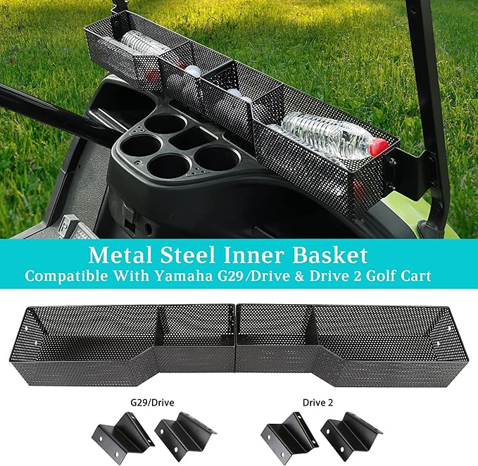 10L0L Golf Cart Front Basket for Yamaha G29/Drive & Drive 2, Dash Storage Box Metal Mesh Tray Organizer