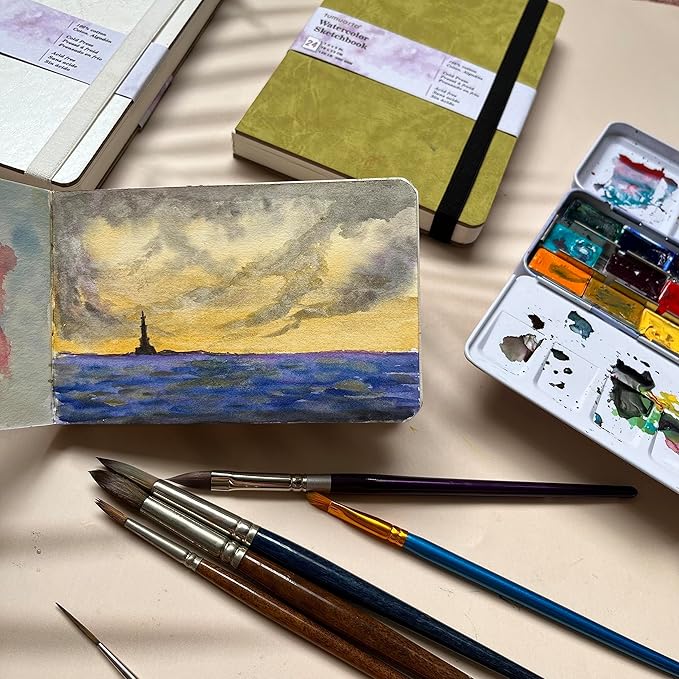 Watercolor Sketchbook, 140 LB, 300 GSM, 100% Cotton Paper, Cold Press, 24 Sheets - Image 5