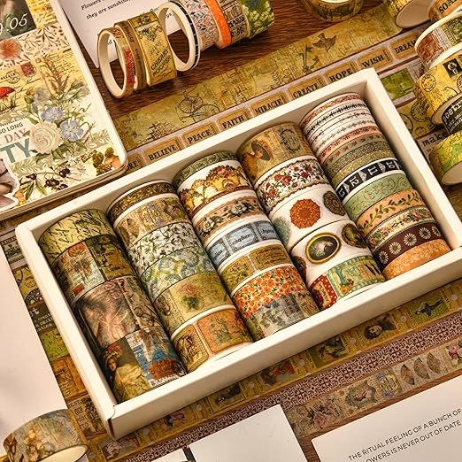 36 Rolls Vintage Washi Tape Pack Retro Arts Adhesive Tapes Wide Chronicle - Image 6