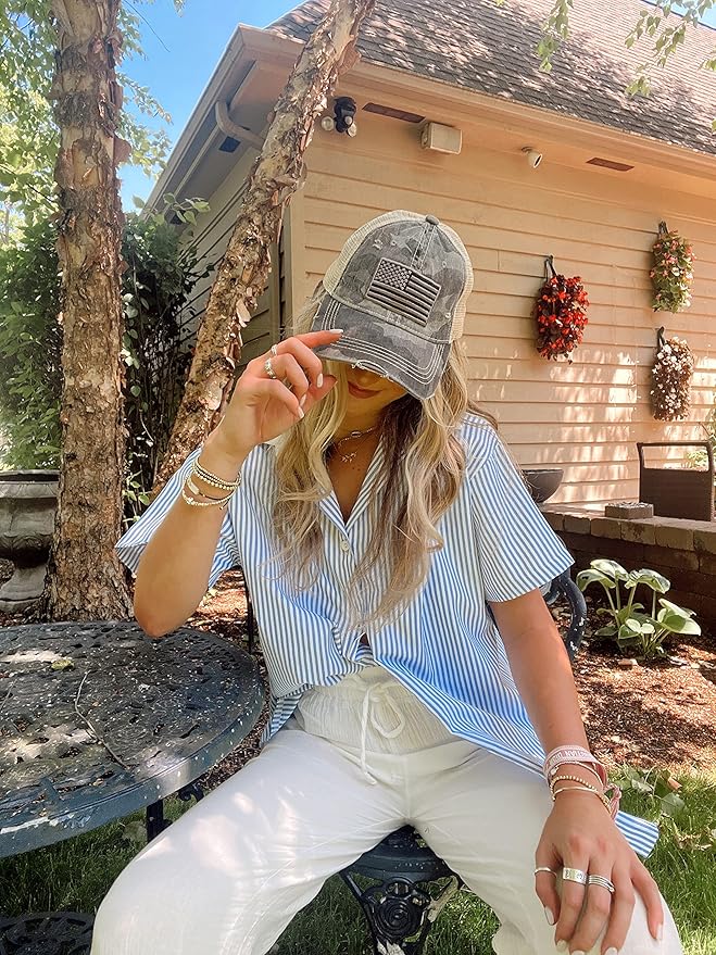 Funky Junque Trucker Hat for Women – Distressed Low Profile Western Camo Baseball Cap with Mesh, Trendy and Adjustable Fit