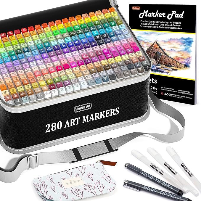 Shuttle Art 280 Colors Dual Tip Alcohol Based Art Markers, 279 Colors Permanent by ShuttleArt
