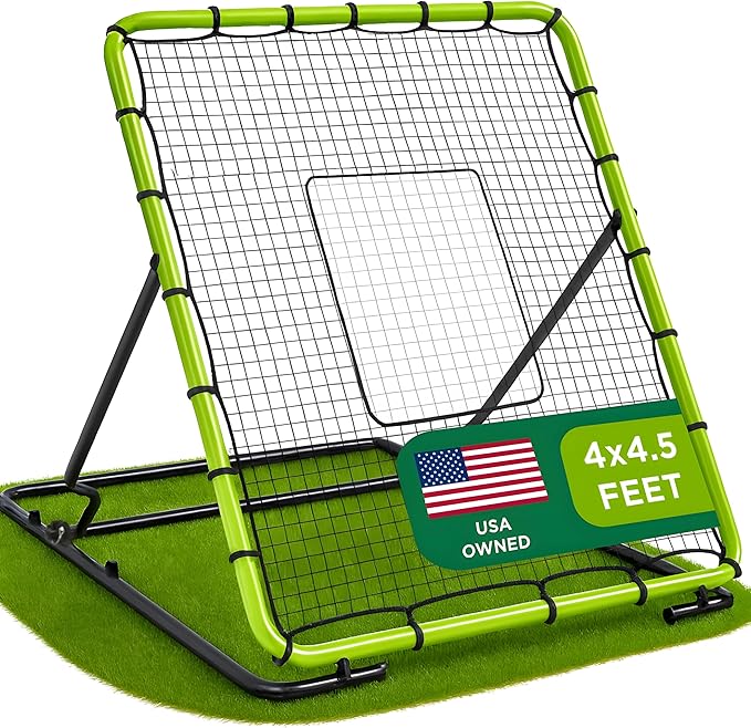 Baseball Rebounder Net 4x4.5 Ft Pitchback Trainer Bounce Back Fielding Net for Baseball and Softball Rebound Solo Practice with 3 Ball Return Angles