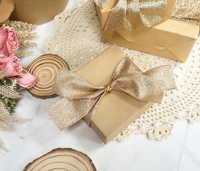 CT CRAFT LLC Glitter Wired Ribbon 1.5" x 10 Yards Gold - Image 5