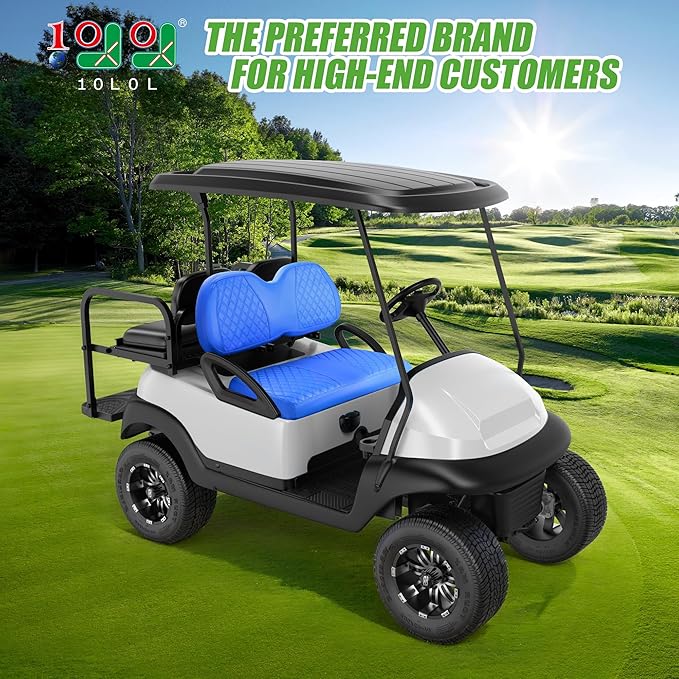 10L0L Golf Cart Seat Covers for Club Car Precedent,EZGO TXT Front/Rear Seats Diamond Pattern,Vinyl Leather with Adjustable Straps and Retractable Buckle, No Stapler Needed