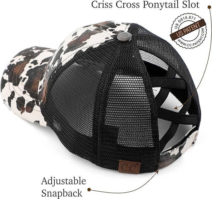 C.C Ponycap Messy High Bun Ponytail Adjustable Glitter Mesh Trucker Baseball Cap
