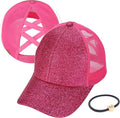 C.C Ponycap Messy High Bun Ponytail Adjustable Glitter Mesh Trucker Baseball Cap