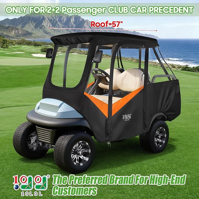 10L0L 4-Passengers Golf Cart Enclosure for Club Car Precedent 57" Short Roof, 600D Waterproof Clear Rain Cover with Security Side Mirror Openings, All Weather Waterproof Snowproof Driving Covers